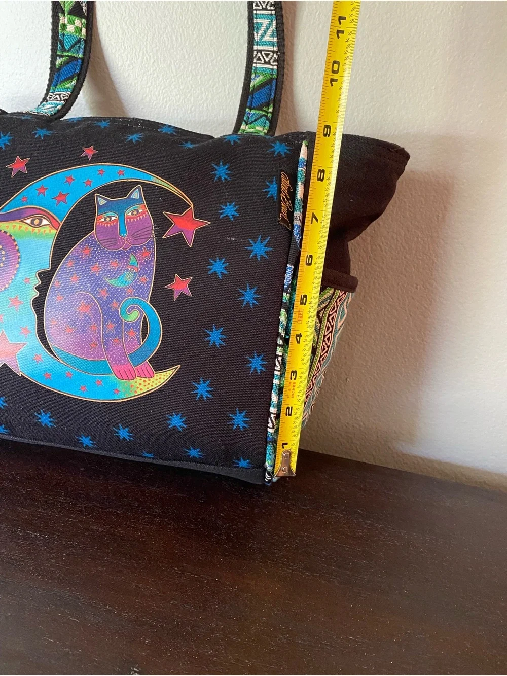 Laurel Burch Moonside Cat Celestial Medium Canvas Tote Bag